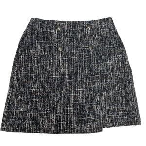 Ann Taylor Loft Womens Blue Wool Blend Tweed Faux Wrap Skirt Size 4
